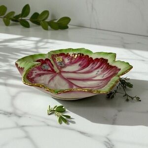 Andrea Hand Painted Japanese Porcelain Trinket Dish Leaf Floral